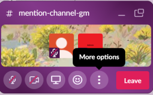 pink leave button at far right of toolbar
